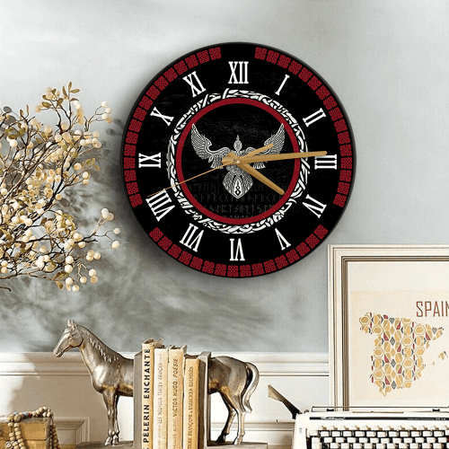 1sttheworld Clock - A Raven With Open Wings Sign Of Vikingst Wooden Clock (Gold) A35