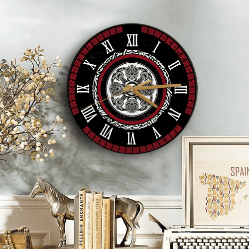 1sttheworld Clock - Element Of The Vikings Wooden Clock (Gold) A35