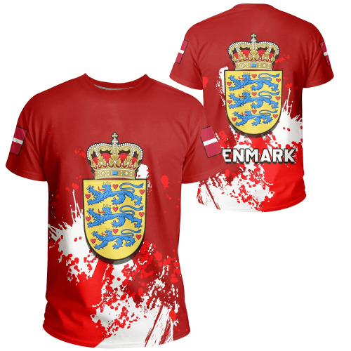 Denmark Coat Of Arms T-Shirt Spaint Style J8W