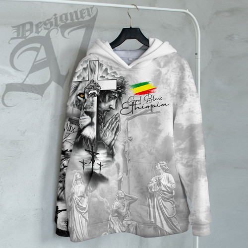 1sttheworld Clothing - Ethiopia Hoodie Jesus Pray and The Lion of Judah A7