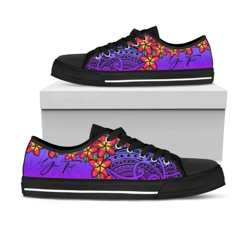 (Custom) Polynesian Plumeria Purple Low Top Shoes Personal Signature A24
