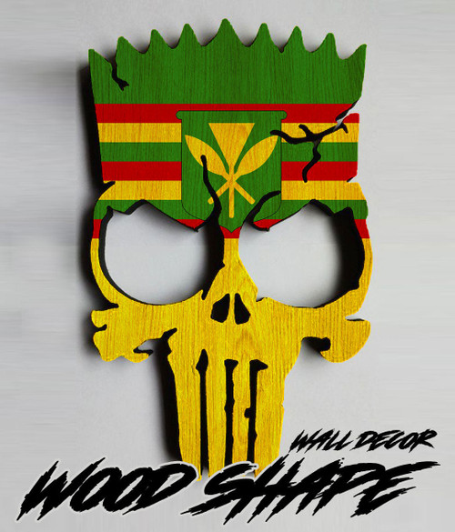 Hawaii Kanaka Maoli Custom Shape Wooden Sign Bart Skull A7