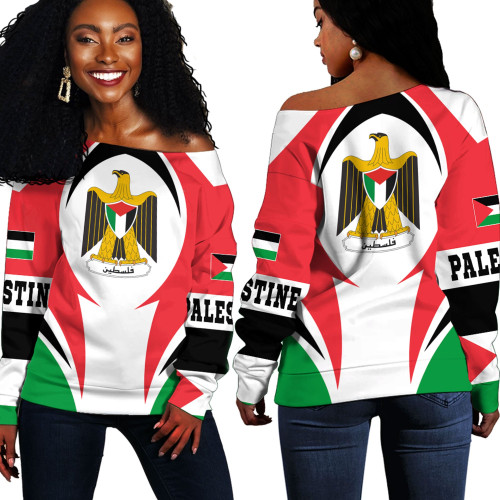 1sttheworld Clothing - Palestine Off Shoulder Sweaters Action Flag Style A35
