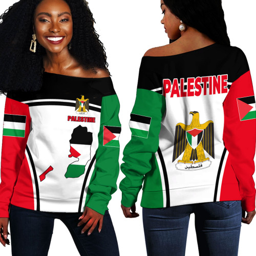 1sttheworld Clothing - Palestine Off Shoulder Sweaters Active Flag A35