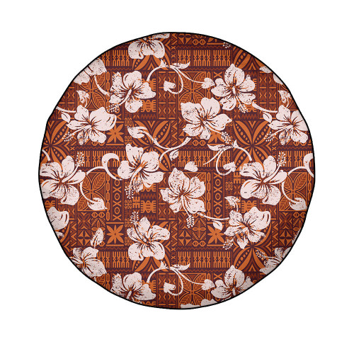 1sttheworld Spare Tire Cover - Tribal Vintage Hawaiian Hibiscus Flowers A31