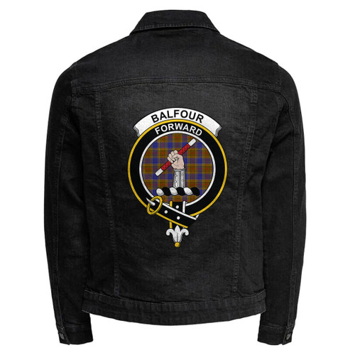 1sttheworld Tartan Clothing - Balfour Modern Jacket - Scottish Badge Tartan Crest Denim Jacket A35