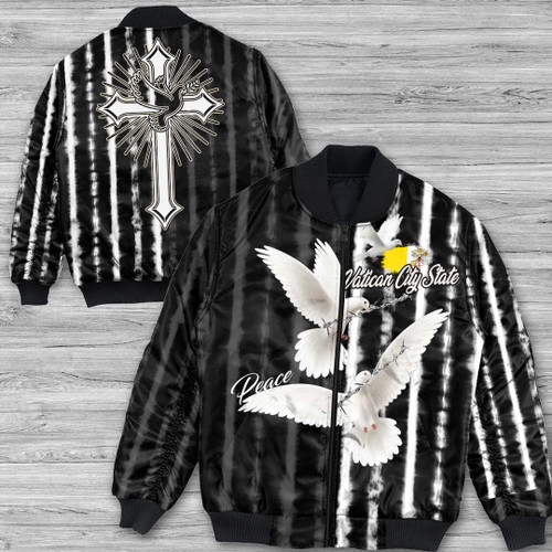 Vatican City State Bomber Jacket - Christian Dove Of Peace Jesus Cross - Wash Tie Dye Style A7