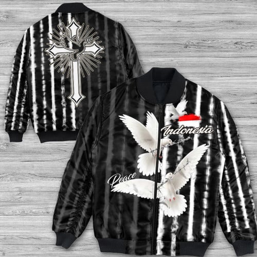 Indonesia Bomber Jacket - Christian Dove Of Peace Jesus Cross - Wash Tie Dye Style A7