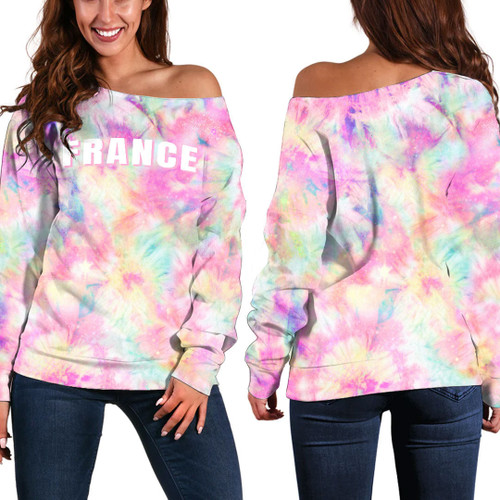 France Off Shoulder Sweatshirt - Colorful Tie Dye - Gift For Her A7