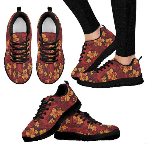 1sttheworld Sneaker - Hawaiian Tribal Elements And Hibiscus Flowers A31