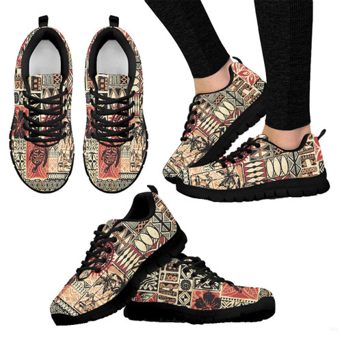1sttheworld Sneaker - Hawaiian Style Tribal Fabric Patchwork Abstract Vintage A31