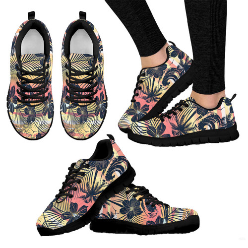1sttheworld Sneaker - Tropical Beach Sunset, Palm And Hibiscus A31