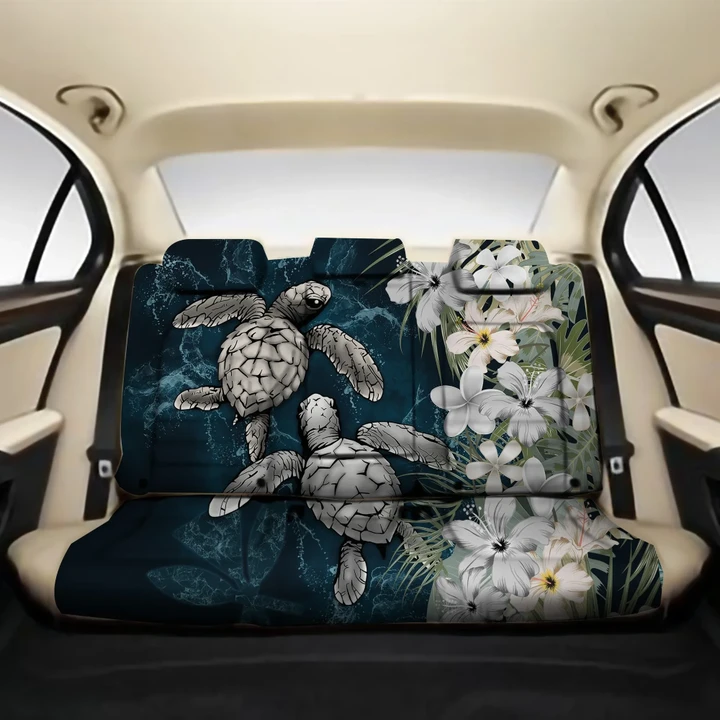 Kanaka Maoli (Hawaiian) Back Car Seat Covers - Sea Turtle Tropical Hibiscus And Plumeria White A24