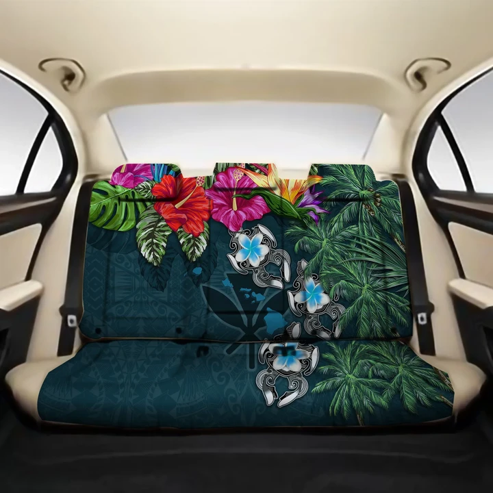 Kanaka Maoli (Hawaiian) Back Car Seat Covers - Hibiscus Turtle Tattoo Blue A02