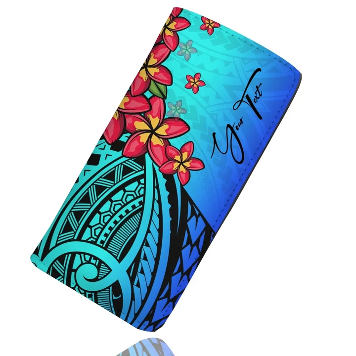 (Custom) Polynesian Plumeria Blue Wallet Women Personal Signature A24