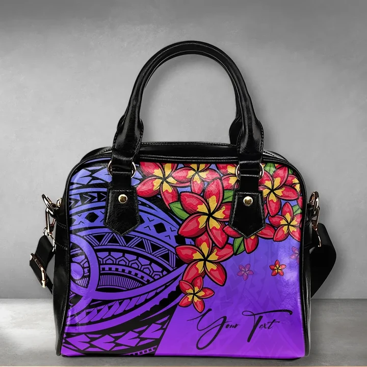 (Custom) Polynesian Plumeria Purple Shoulder Handbag Personal Signature A24