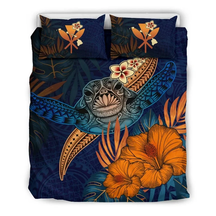 Kanaka Maoli (Hawaiian)  Bedding Set - Polynesian Turtle Hibiscus And Plumeria | Love The World