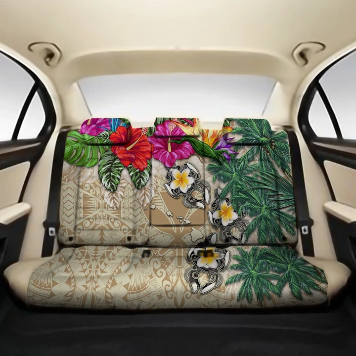 Kanaka Maoli (Hawaiian) Back Car Seat Covers - Hibiscus Turtle Tattoo Beige A02