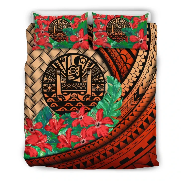 Tahiti Bedding Set - Lauhala Polynesian Hibiscus Red | Love The World