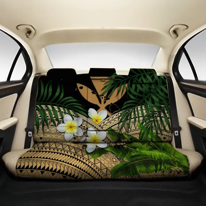 Kanaka Maoli (Hawaiian) Back Car Seat Covers - Polynesian Plumeria Banana Leaves Gold A02