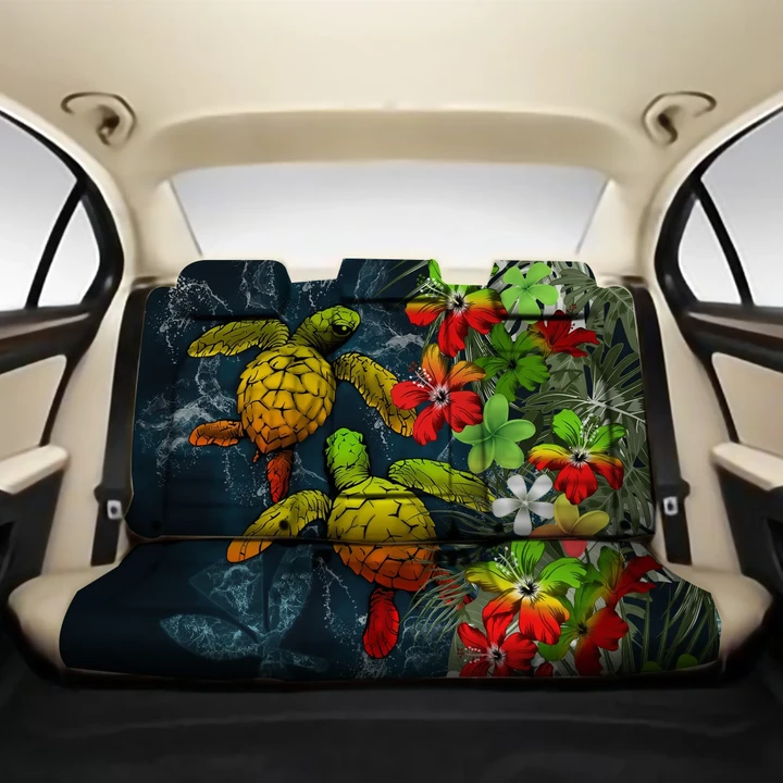 Kanaka Maoli (Hawaiian) Back Car Seat Covers - Sea Turtle Tropical Hibiscus And Plumeria Reggae A24