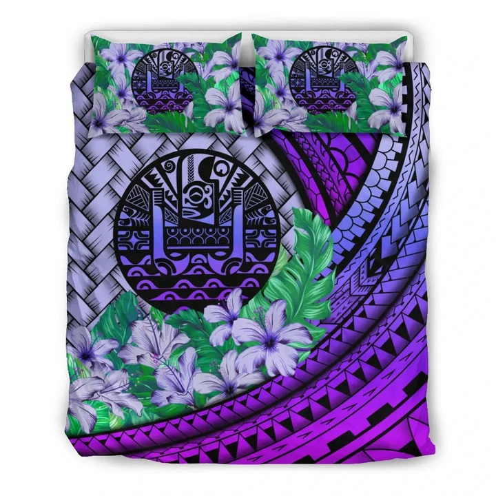 Tahitti Bedding Set - Lauhala Polynesian Hibiscus Purple | Love The World