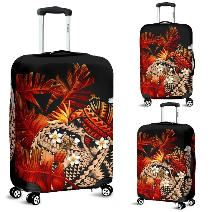 Kanaka Maoli (Hawaiian) Luggage Covers, Polynesian Pineapple Banana Leaves Turtle Tattoo Red