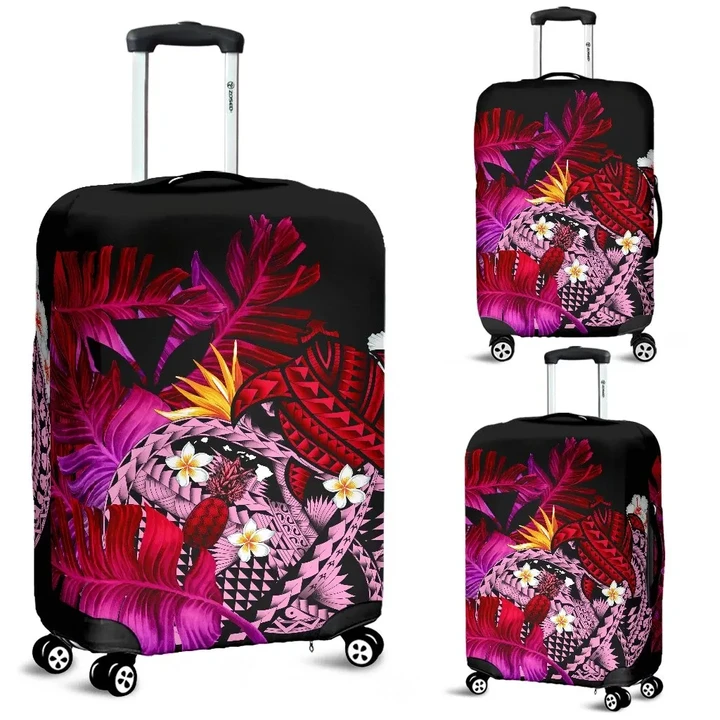 Kanaka Maoli (Hawaiian) Luggage Covers, Polynesian Pineapple Banana Leaves Turtle Tattoo Pink