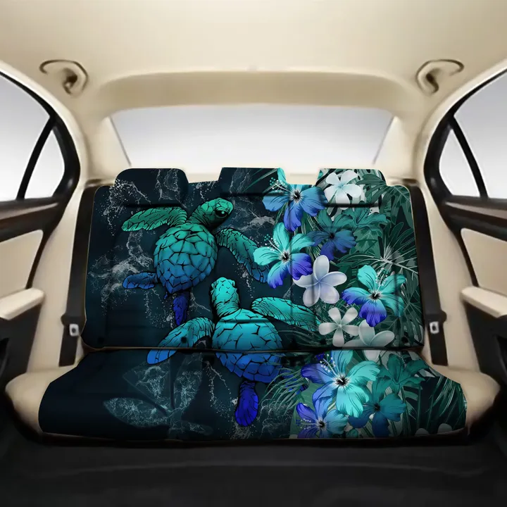 Kanaka Maoli (Hawaiian) Back Car Seat Covers - Sea Turtle Tropical Hibiscus And Plumeria Blue A24