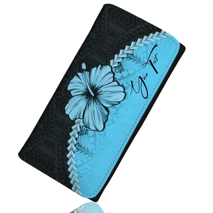 (Custom) Polynesian Womens Wallet Hibiscus Personal Signature Turquoise A02