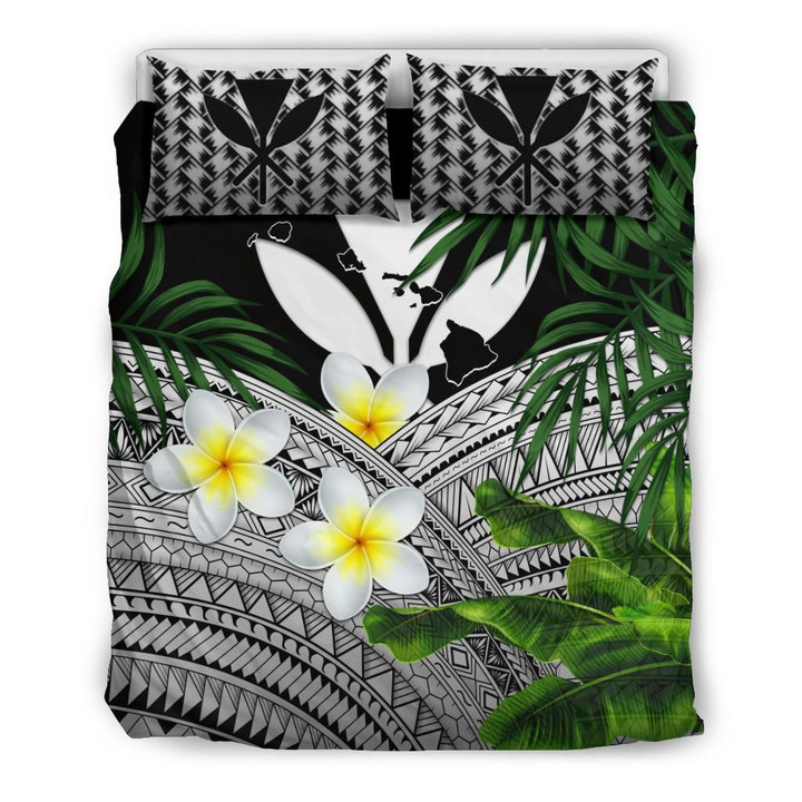 Kanaka Maoli (Hawaiian) Bedding Set, Polynesian Plumeria Banana Leaves Gray | Love The World