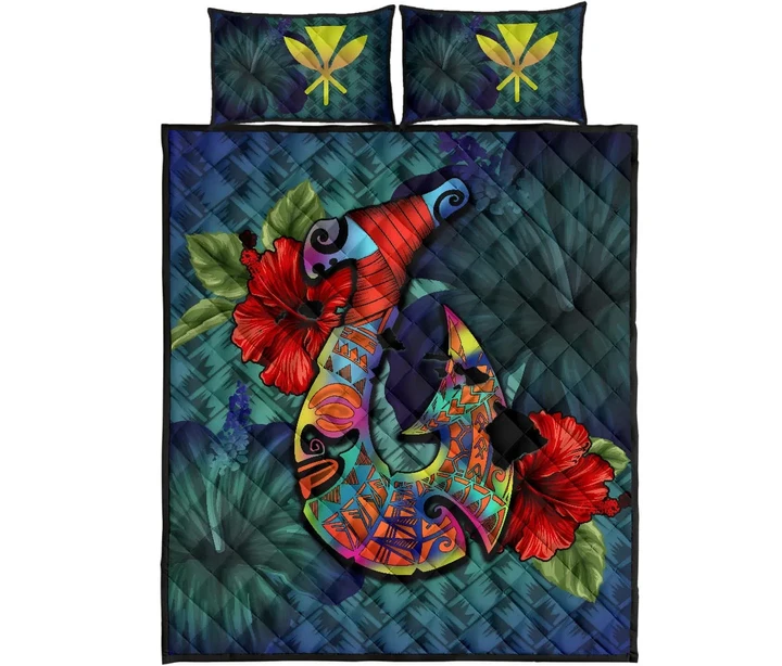 Kanaka Maoli (Hawaiian) Quilt Bed Set -Polynesian Fish Hook Hibiscus | Love The World