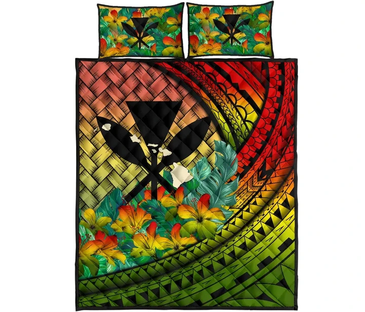 Kanaka Maoli (Hawaiian) - Quilt bed Set Lauhala Polynesian Hibiscus Reggae | Love The World
