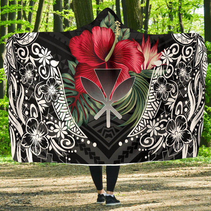 Kanaka Maoli (Hawaiian) - Samoan - Polynesian Tribal Hooded Blanket Hibiscus A10