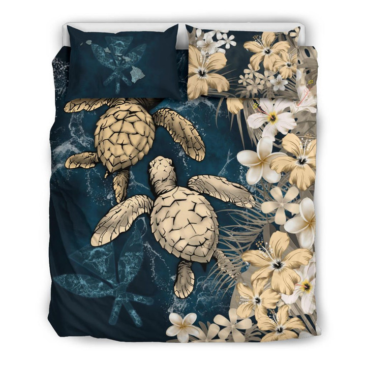 Kanaka Maoli (Hawaiian) Quilt Bed set - Sea Turtle Tropical Hibiscus And Plumeria | Love The World
