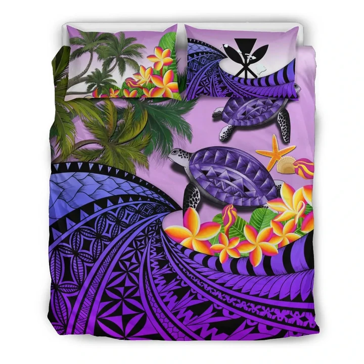 Kanaka Maoli (Hawaiian) Bedding Set - Polynesian Turtle Coconut Tree And Plumeria | Love The WorldKanaka Maoli (Hawaiian) Bedding Set - Polynesian Turtle Coconut Tree And Plumeria Purple | Love The World