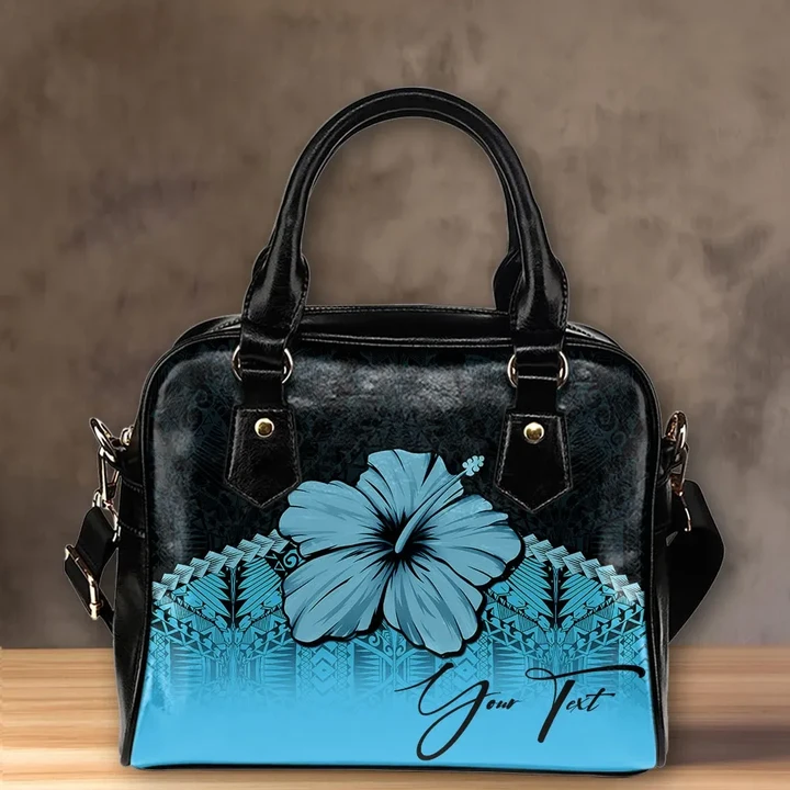 (Custom) Polynesian Shoulder Handbag Turquoise Hibiscus Personal Signature A02