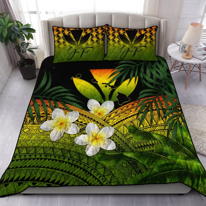 (Custom) Kanaka Maoli (Hawaiian) Quilt Bed Set, Polynesian Plumeria Banana Leaves Reggae Personal Signature A02