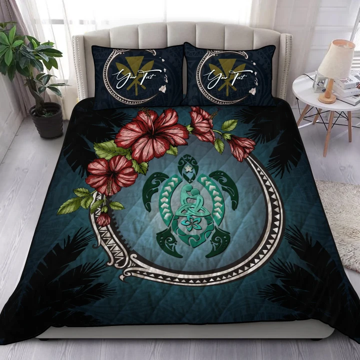 (Custom) Kanaka Maoli (Hawaiian) Quilt Bed Set - Polynesian Ohana Turtle Hibiscus Mother Son Personal Signature A24