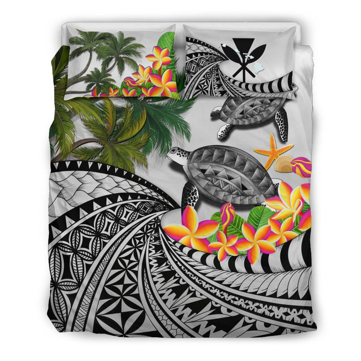 Kanaka Maoli (Hawaiian) Bedding Set - Polynesian Turtle Coconut Tree And Plumeria Gray | Love The World