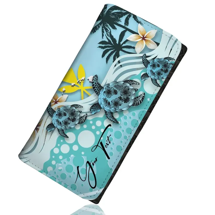 (Custom) Kanaka Maoli (Hawaiian) Wallet Women - Blue Turtle Hibiscus Personal Signature A24