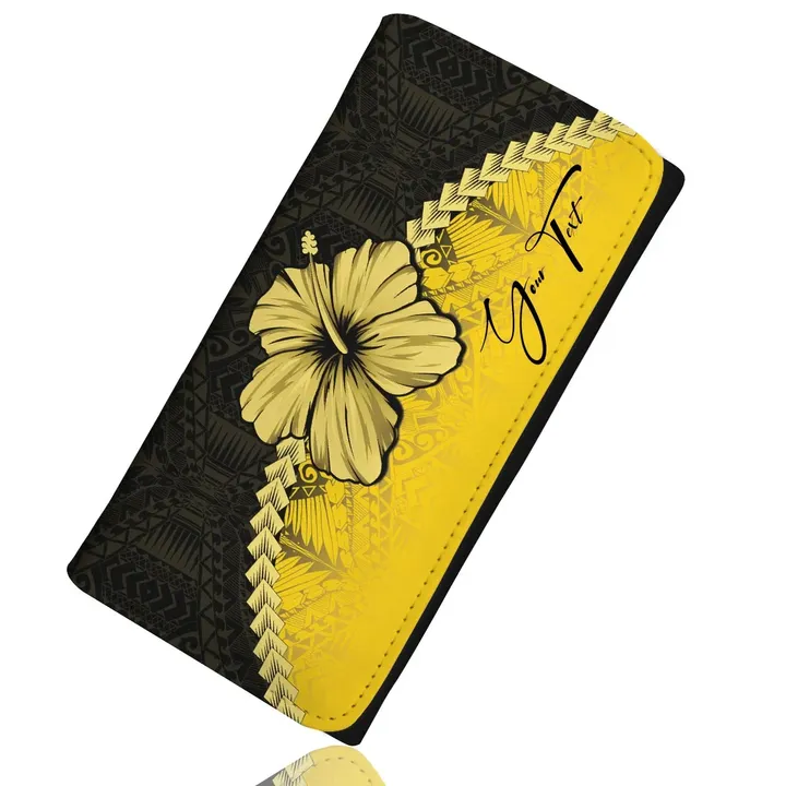 (Custom) Polynesian Womens Wallet Hibiscus Personal Signature Yellow A02