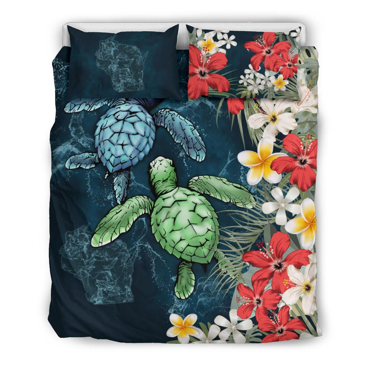 Wisconsin Bedding Set - Sea Turtle Tropical Hibiscus And Plumeria | Love The World