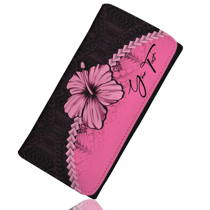 (Custom) Polynesian Womens Wallet Hibiscus Personal Signature Pink A02