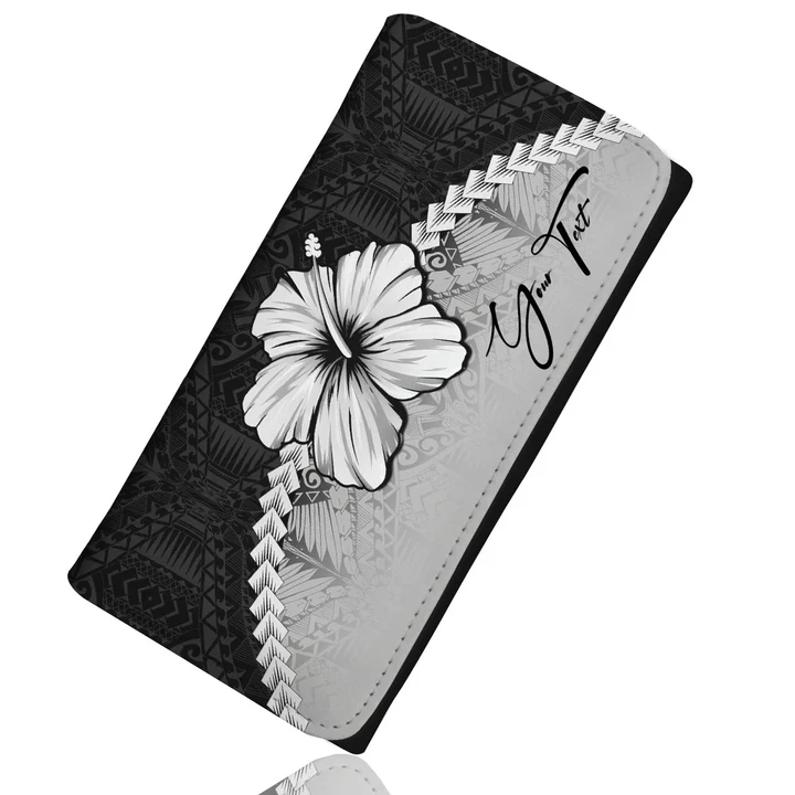(Custom) Polynesian Womens Wallet Hibiscus Personal Signature Gray A02