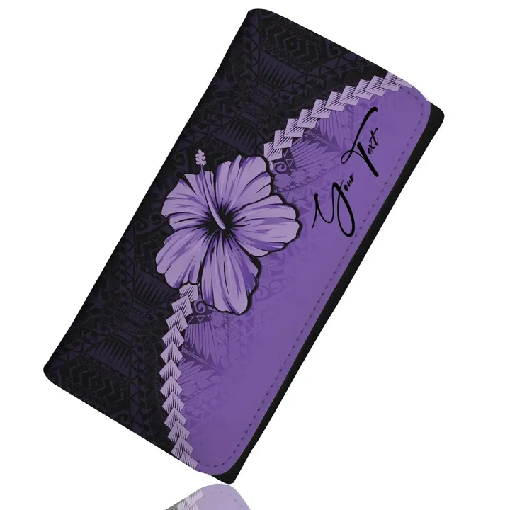 (Custom) Polynesian Womens Wallet Hibiscus Personal Signature Purple A02