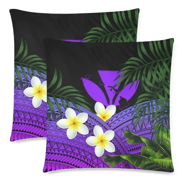 Kanaka Maoli (Hawaiian) Pillow Cases, Polynesian Plumeria Banana Leaves Purple | Love The World