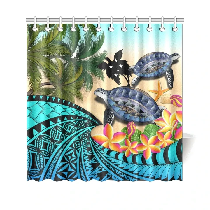 Papua New Guinea Shower Curtain - Polynesian Turtle Coconut Tree And Plumeria | Love The World