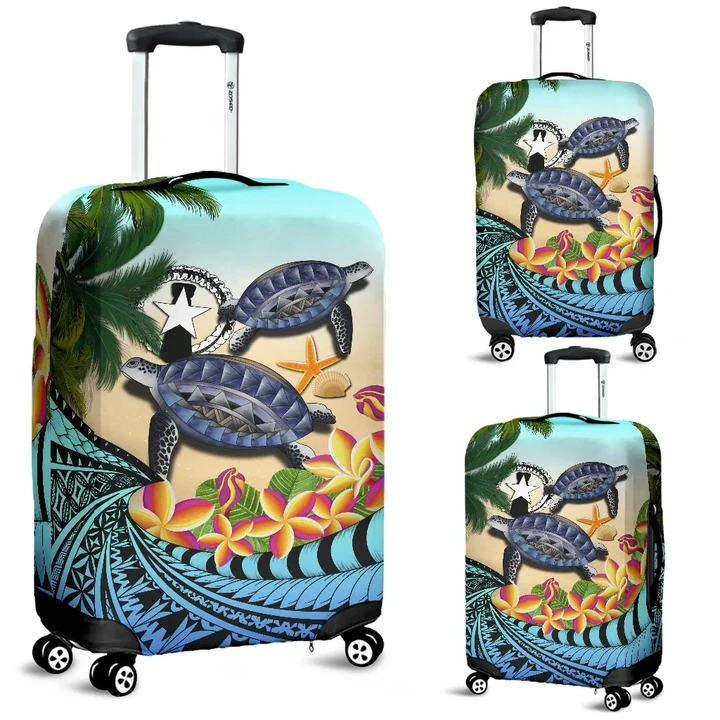 Northern Mariana Islands Luggage Covers - Polynesian Turtle Coconut Tree And Plumeria | Love The World