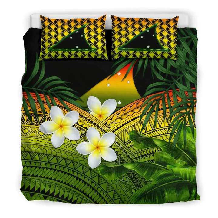 Tokelau Bedding Set, Polynesian Plumeria Banana Leaves Reggae | Love The World